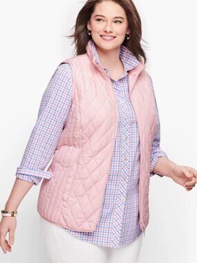 Talbots Powder Pink Diamond Quilted Vest Preppy Spring Equestrian Plus Sz 1X